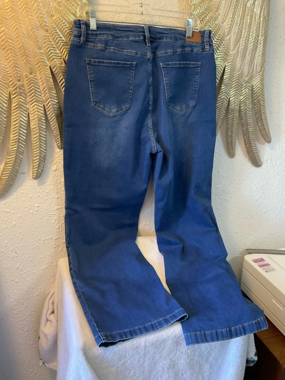 Flying Banana Y2K high rise wide legs blue denim jeans Women 14M - Picture 4 of 6